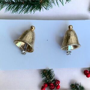 Antique bell pierced earrings with moving rhinestone clapper.